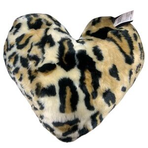 Heart Shaped Leopard Faux Fur Plush Throw Pillow 17” x  17” Magaschoni Home NWT